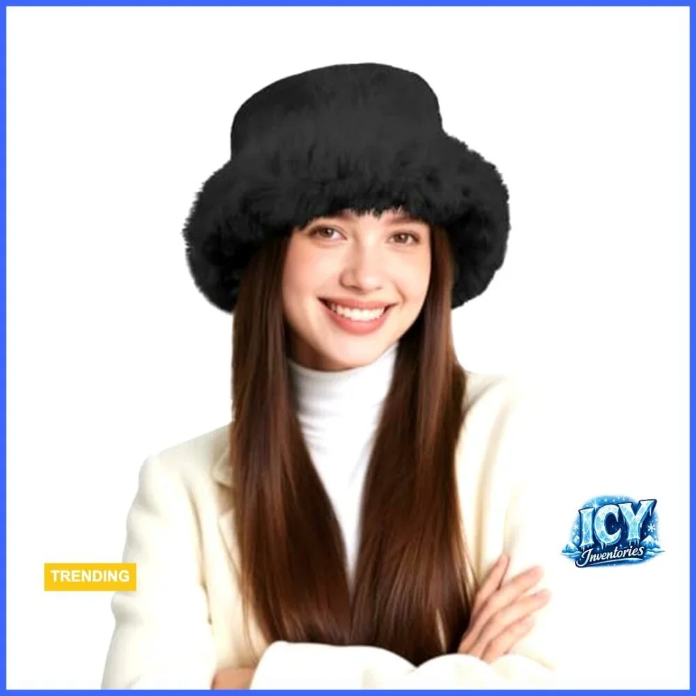 Faux Fur Bucket Hat Adjustable Winter Warm Wide Brim Fisherman Cap